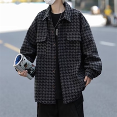 美式街头复古格子长袖男潮牌嘻哈刺绣宽松休闲百搭外套，男装夹克，星座716-3