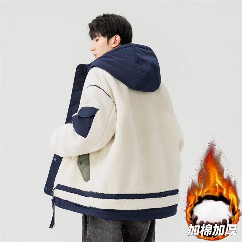 情侣棉服男士加绒加厚拼接工装保暖羊羔毛冬装外套M021-P135,男装棉衣,星座308B-2