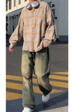 格子衬衫流苏下摆设计小众百搭美式外搭A061-AC00378-P60，男装衬衫，电商A061