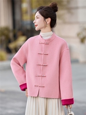 双面羊毛大衣女2025秋冬新款新中式国风小香风气质时尚毛呢外套潮，女装双面呢大衣，美沁