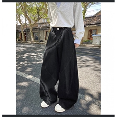 阔腿弯刀牛仔裤男美式廓形高级感直筒慵懒裤子N0384-P58，男装牛仔裤，星座308B-2
