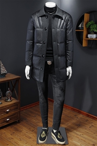 2023秋冬装中长款麦穗拼接羽绒服男图片