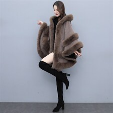 芷墨新款冬装经典气质斗篷外套带帽复古大毛领加厚毛呢外套女，女装针织衫/毛衣，芷墨服饰