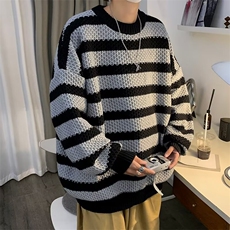 新款条纹潮流圆领男士毛衣男款冬季宽松慵懒风针织衫M7128，男装针织衫/毛衣，星座1116A-1（原606A）