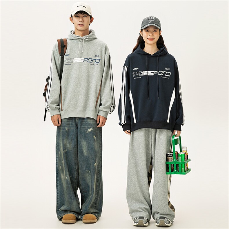 2025秋季新款男装日系潮牌拼色宽松卫衣连帽休闲外套WY588-F89，女装短外套，电商A101（原外27）