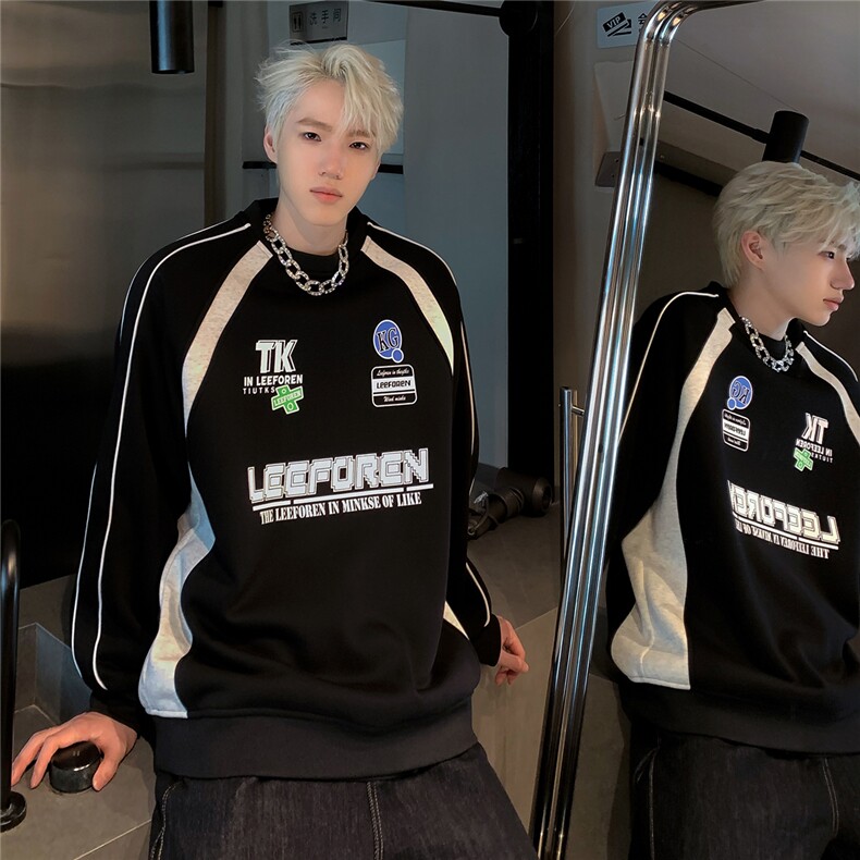 卫衣男春秋季2024新款美式重磅拼接撞色机车服外套W82-P58,男装工装外套,电商C307