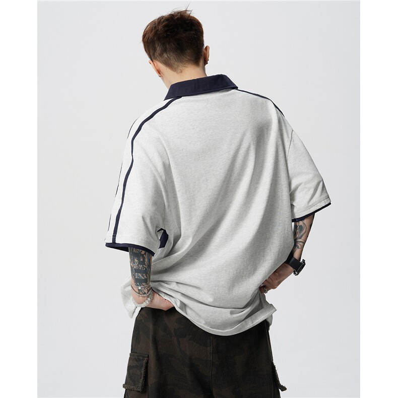 美式运动polo衫男夏季高街设计感印花T恤宽松休闲短袖D420P48,男装T恤,电商A335-1（原A458）