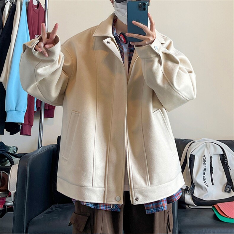 wassuphappy毛呢夹克男款春秋季潮牌翻领休闲外套青少年休闲上衣,男装夹克,电商A007