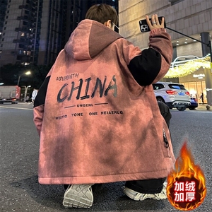 新款2025男士连帽加绒加厚脏脏然夹克外套冬季图片