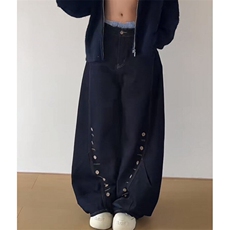 小众设计感弯刀排扣原色牛仔裤男女美式复古解构休闲裤子B7618，男装休闲裤，星座601-2