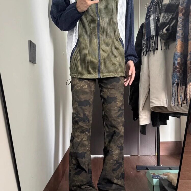 美式高街复古做旧简约迷彩牛仔裤男直筒微喇修身显瘦长裤H427P38,男装牛仔裤,星座1112-1