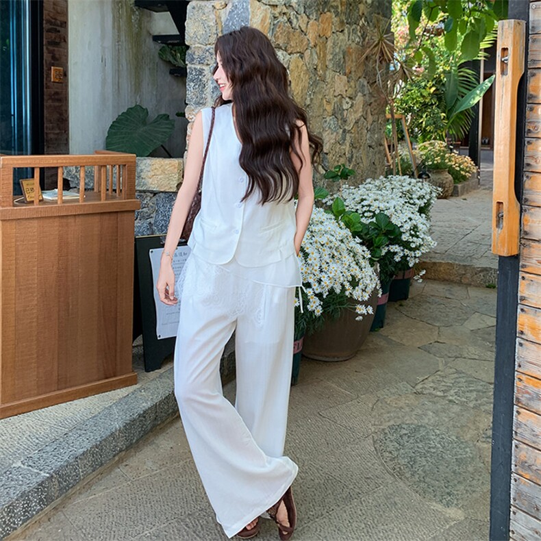 现货松驰感马甲套装夏季新款气质巨好看阔腿裤两件套,女装套装/套裙,韩蔻秀