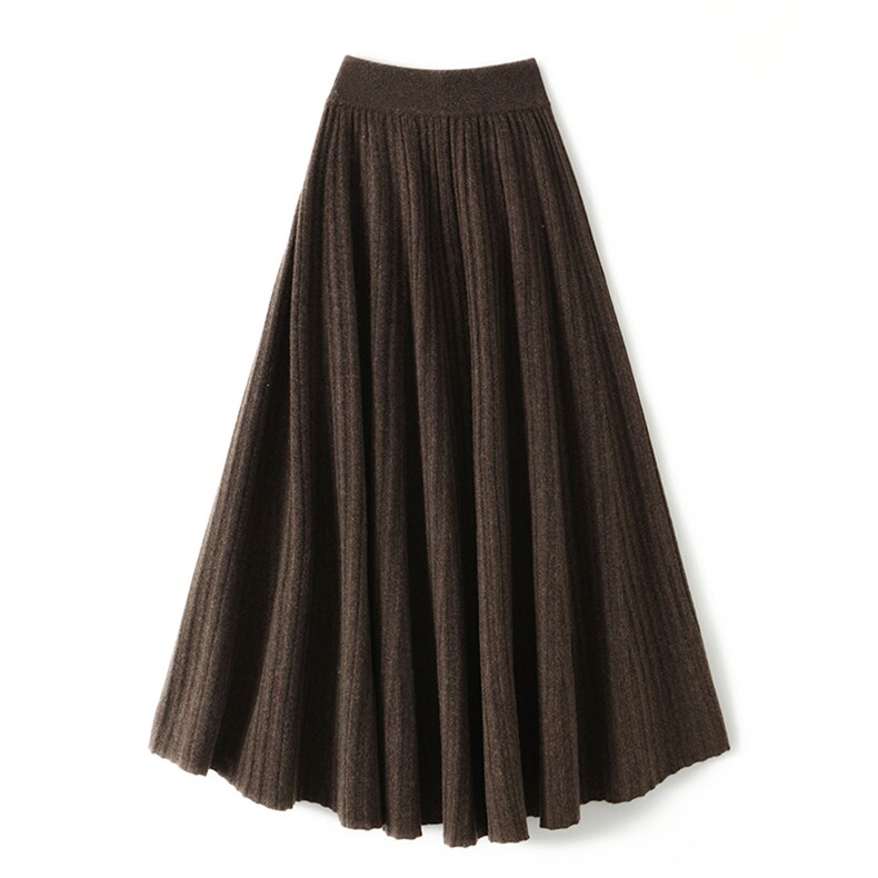 秋冬季新款女士简约百搭时尚百褶羊毛裙大摆裙，女装半身裙，江杉羊绒