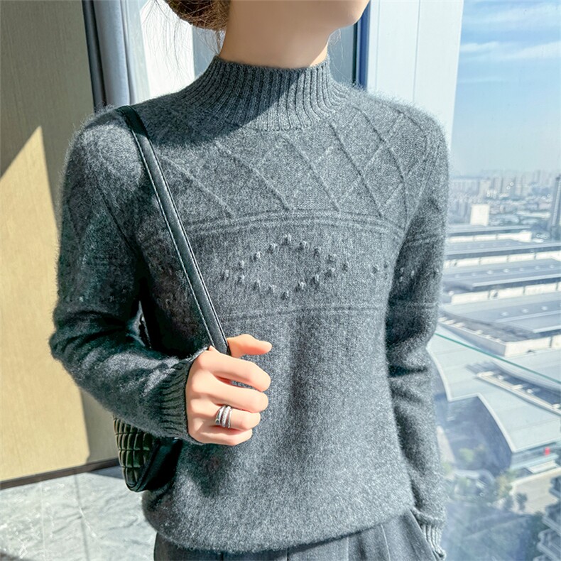 秋冬新款女士半高领针织时尚百搭常规款,针织衫/毛衣,宇灿羊绒