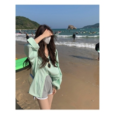 TC770-P45盐系甜美休闲少女穿搭绿色长袖条纹衬衫女宽松上衣，男装衬衫，星座617A-2