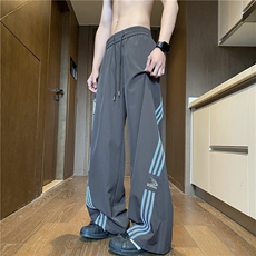 夏季新款美式运动条纹设计宽松休闲冰丝裤B315-K25643-特p35控68，男装休闲裤，电商B315