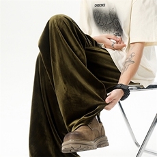 8XL-M加绒美拉德宽松金丝绒阔腿裤垂感拖地裤K993P55加绒65控78，男装休闲裤，电商D206-1