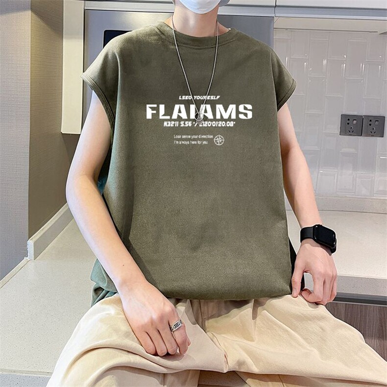 可设48小时发货支持抖音得物来样二开240克重磅美式麂皮绒背心t恤,男装背心/马甲,电商A486-1