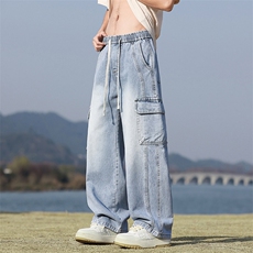 【现货】秋季新款美式复古工装大口袋牛仔宽松直筒阔腿裤813-P50，男装工装外套，星座1006