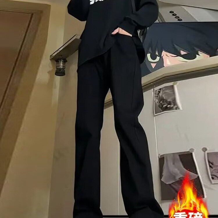 欧美高街vibe风痞帅牛仔裤男生ins潮牌宽松显瘦加绒冬季直筒长裤,男装牛仔裤,星座218-8