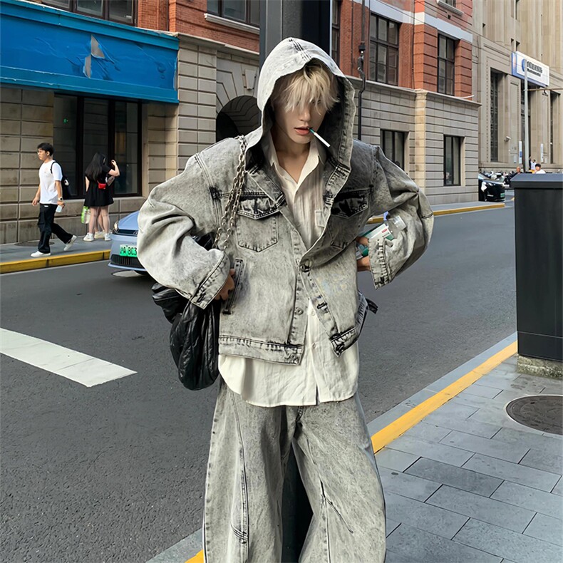 重工水洗高品质连帽牛仔夹克外套LJ44-P78图片