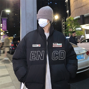 港风夜景秋冬字母印花时尚立领休闲棉服A247-MY82537特批85控138,秋季连衣裙搭配大衣中年图片