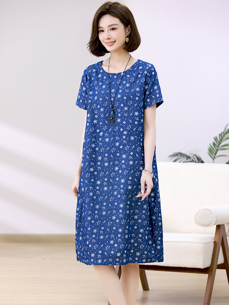 【花团锦簇】夏季新款桑蚕丝连衣裙中老年不挑身材中长裙12431,女装连衣裙,忆绮罗
