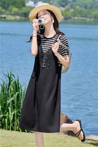 假两件休闲宽松连衣裙女2026夏季新款遮肉显瘦A字裙中长款裙子图片