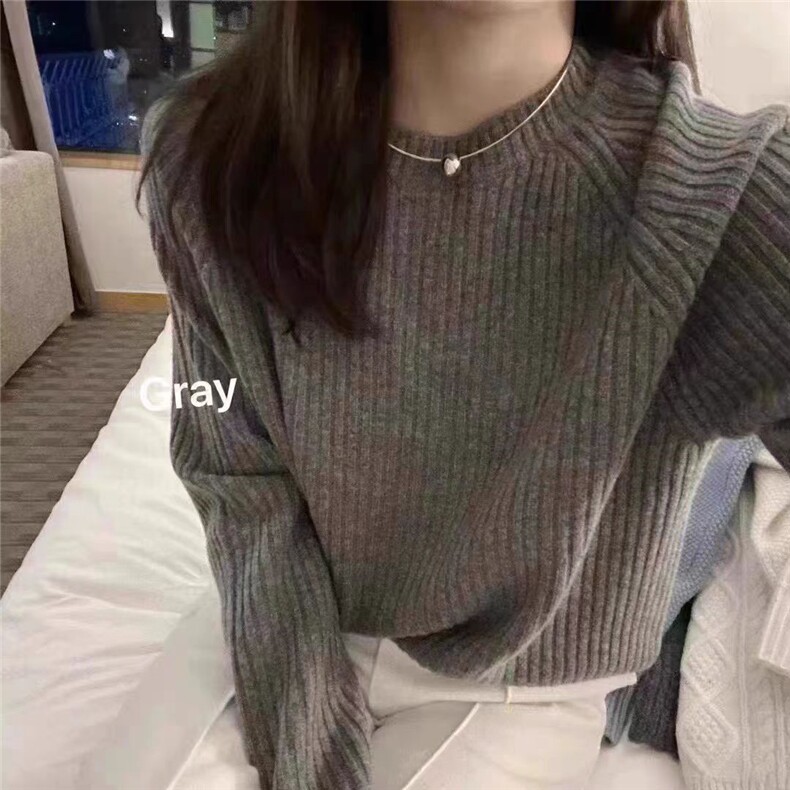 秋季新款舒适显瘦时尚百搭圆领坑条插肩针织衫,女装羊毛衫,恒恩羊绒