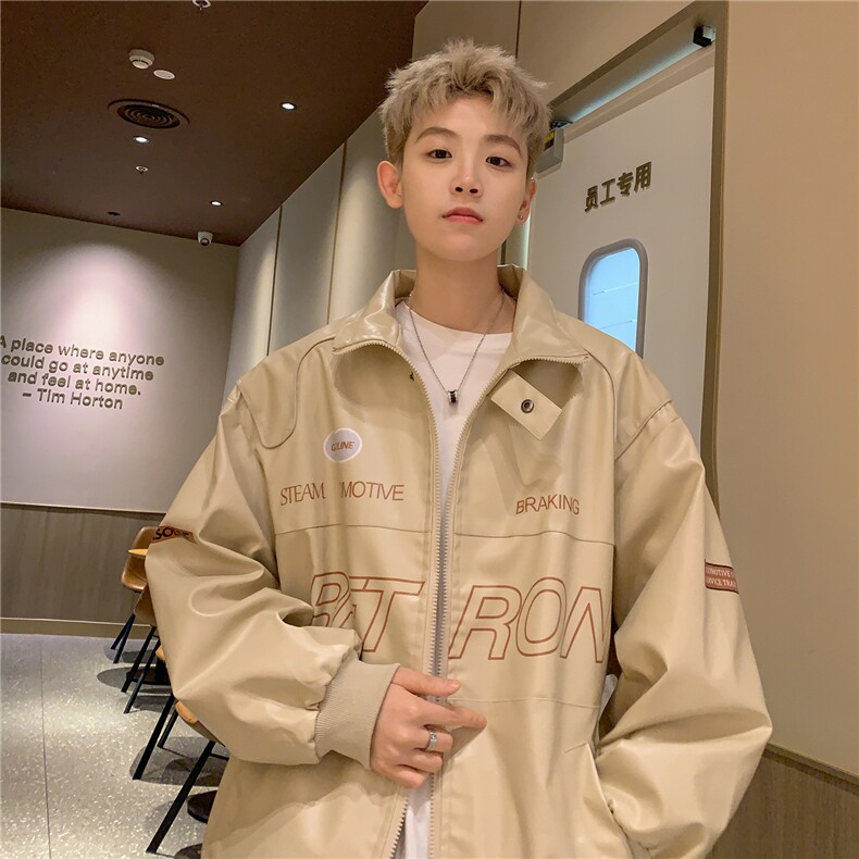 秋季新款机车皮衣外套男ins潮oversize炸街宽松pu皮夹克D314P108,男装夹克,电商A335-1（原A458）