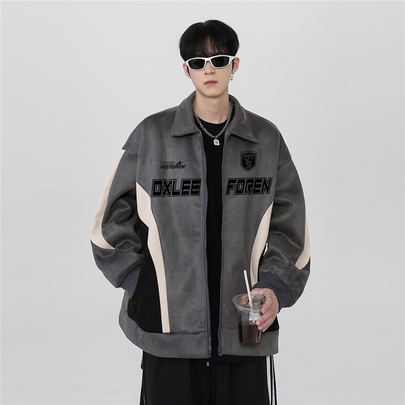 美式复古翻领男春夏季新款宽松鹿皮绒夹克休闲外套jk308-p68,男装夹克,电商C307