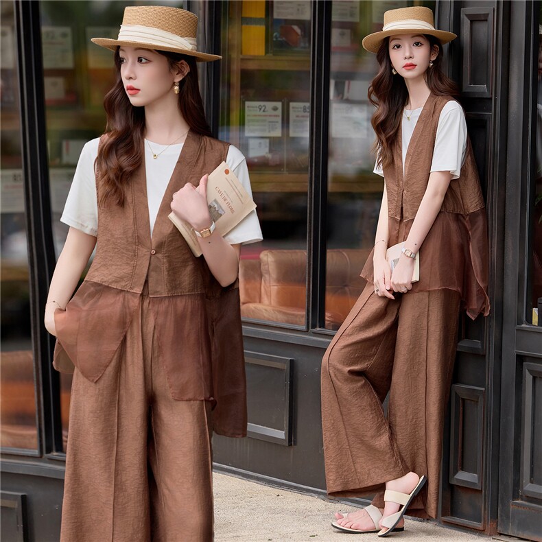 【夏季女装新款】2026夏季大量现货时尚洋气百搭马甲两件套套裤，女装套装/套裙，缘衣格