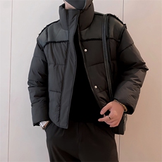 B08/P108控148冬季痞帅百搭黑色系皮料毛边设计感格子棉衣男黑首2，男装棉衣，星座305B