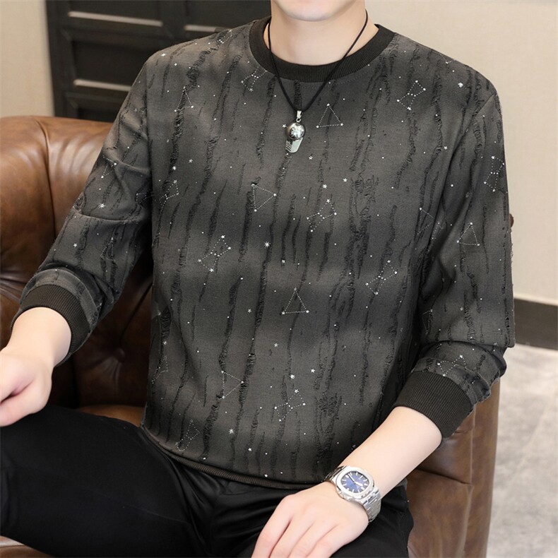 秋季满天星时尚破洞圆领套头卫衣男宽松休闲帅气打底衫L616-P42,男装T恤,星座310B-3