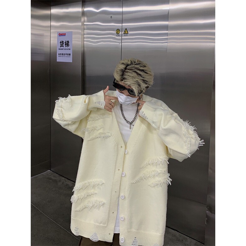 港风美式潮牌小众磨毛开衫V领毛衣针织衫男潮 XZ608-M404-P65控88图片