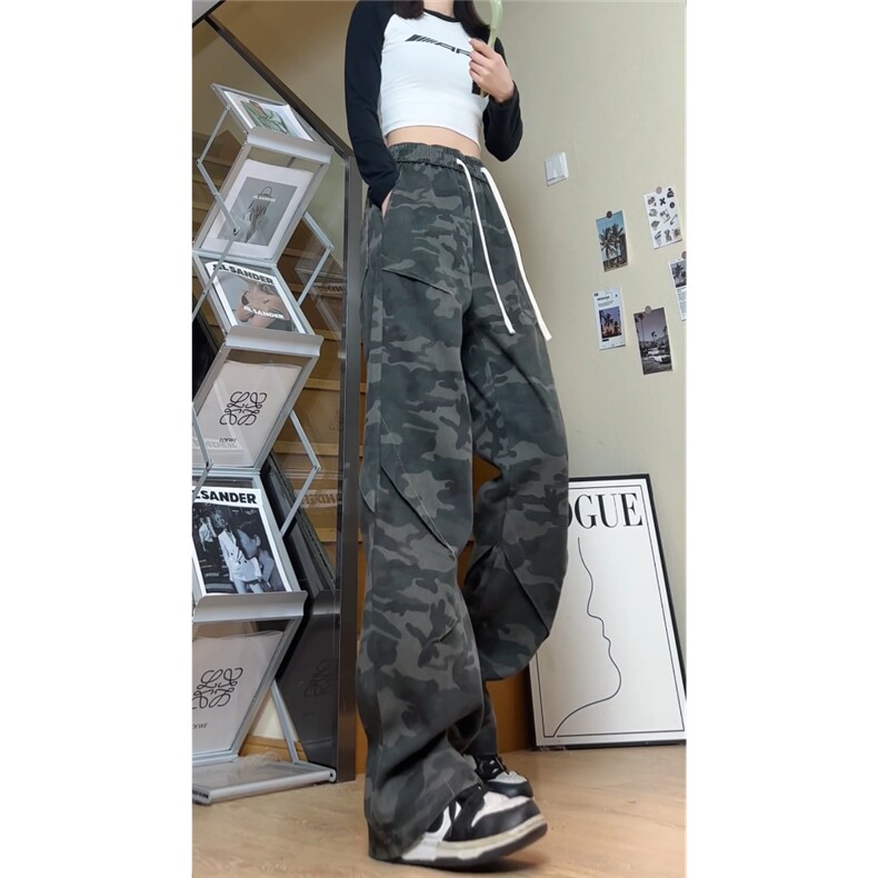 美式ins高街vibe水洗迷彩牛仔裤男款褶皱直筒阔腿裤HK52122P45,男装牛仔裤,电商基地A086