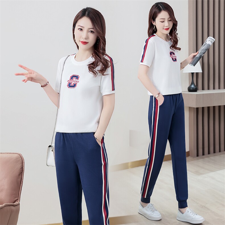 品牌冰丝运动服套装女夏季2024新款休闲速干短袖夏装两件套,女装套装/套裙,梦依杭