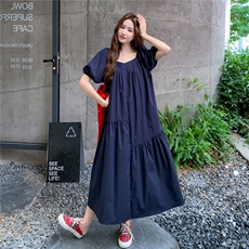 法式泡泡袖连衣裙女2025夏季新款小个子超好看时尚气质收腰长裙，女装连衣裙，2C273