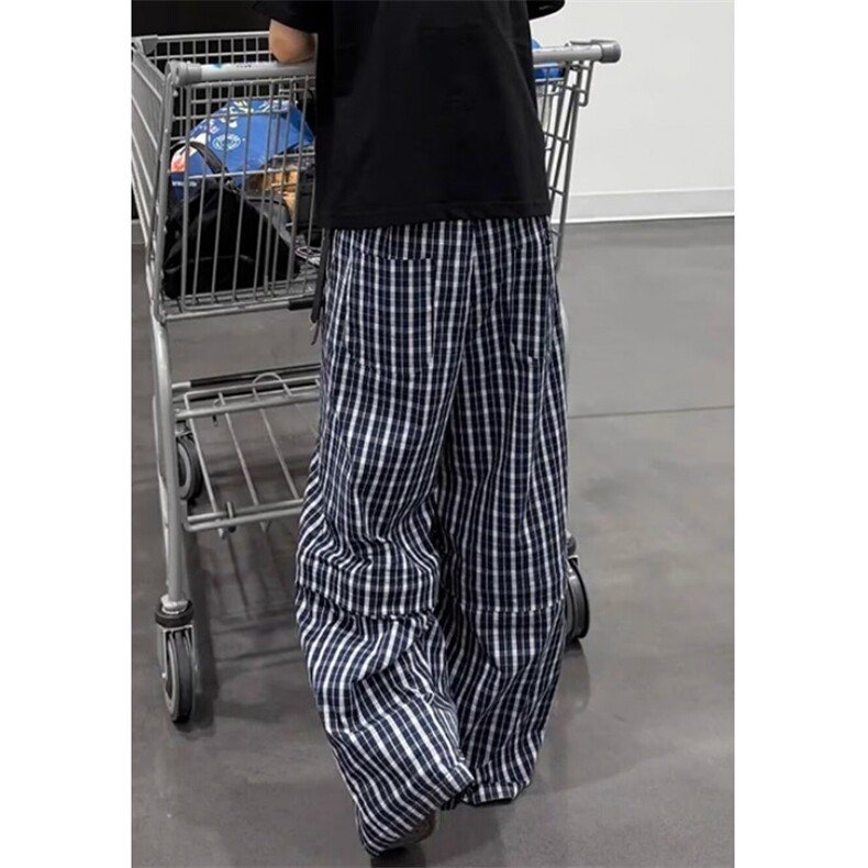 【002]休闲蓝色格子裤男宽松宽直筒阔腿长裤A079-CK89-P59,男装休闲裤,电商A079