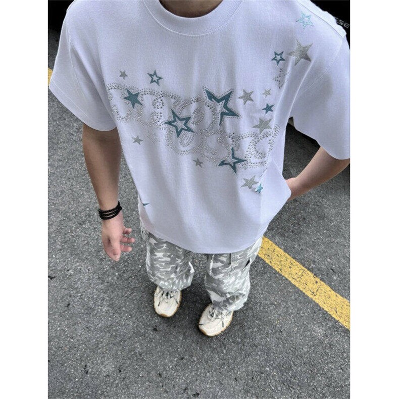 五角星烫钻印花短袖t恤男夏季潮牌五分袖TX6291-特P35,男装T恤,星座1007（原301D）
