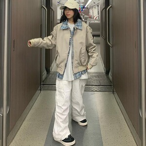 格子双面穿拼接夹克男ins潮牌宽松休闲飞行员工装外套LY66333-P74图片