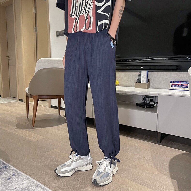 夏季薄款垂坠休闲裤男冰丝感宽松直筒长裤透气裤子百搭KK01p35,男装休闲裤,电商D315A