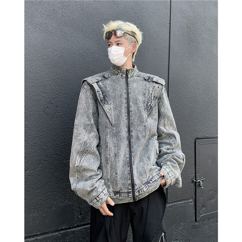 美式复古重工拼接短款牛仔外套潮牌街头机车服夹克男JK6360-P78,男装工装外套,星座302B
