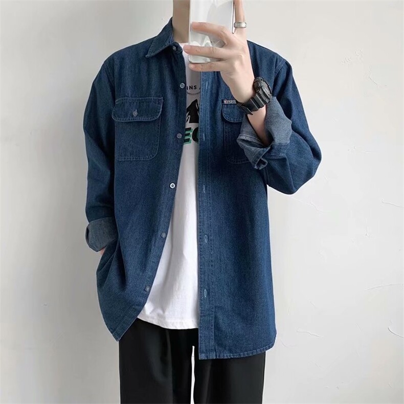 春秋季牛仔夹克韩版潮流工装长袖衬衣宽松港风休闲外套CS29-P45,男装夹克,星座1008