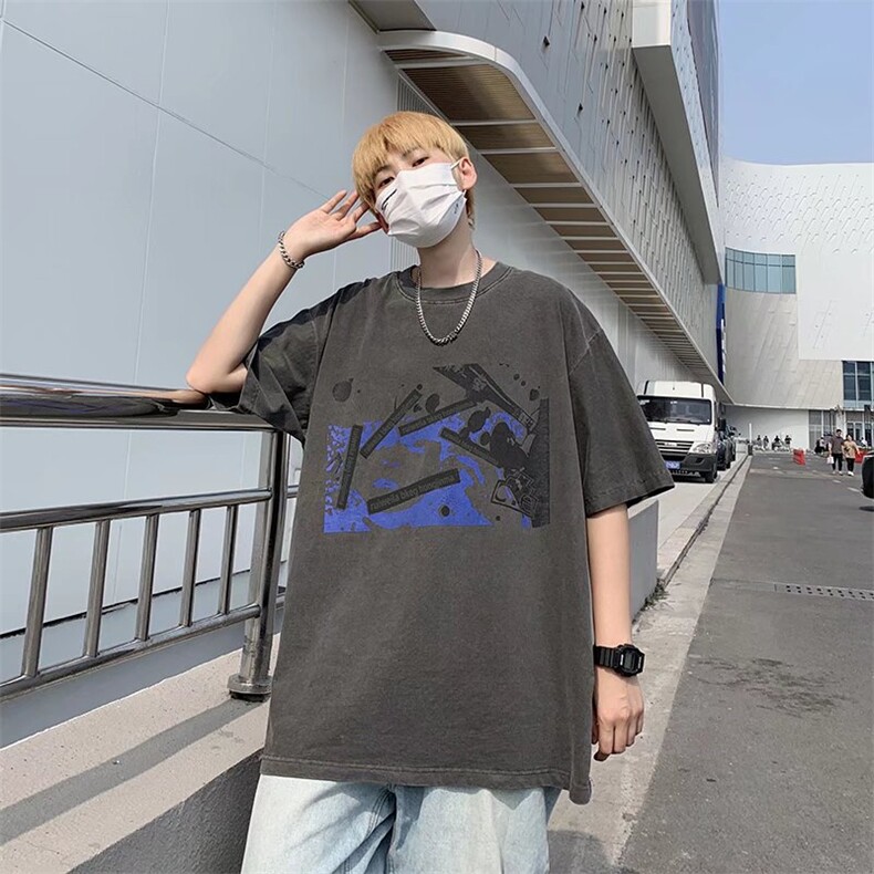 夏季高品质潮流宽松大码休闲纯棉水洗五分袖T恤短袖T3092p35,男装T恤,星座1013