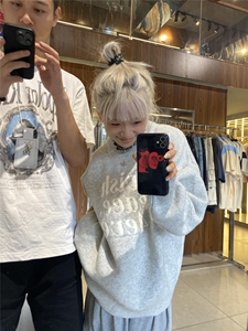 灰色正肩针织毛衣美式显瘦慵懒加厚套头内搭针织衫zzs142P55图片