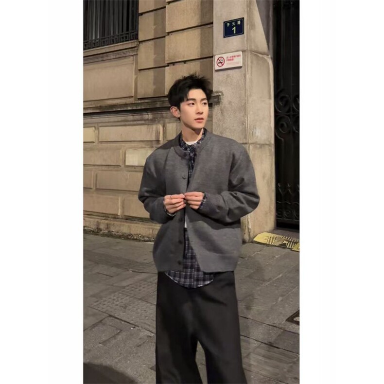 现货~龙叨叨老钱风假两件格纹拼接长袖针织开衫外套MY2573批88,女装短外套,星座1411A-6