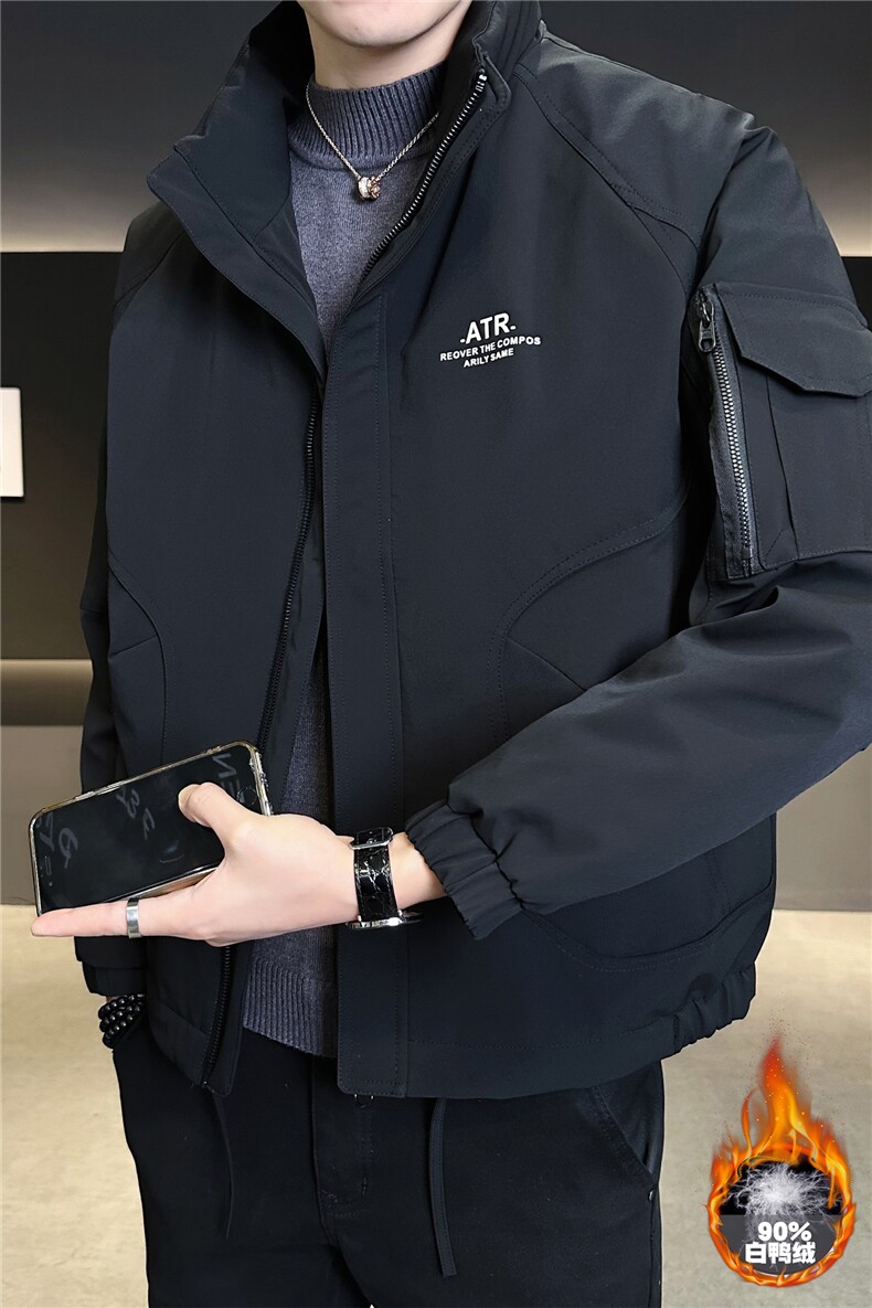 9103-M-3XL-P215-标90绒店主风工装翻领印花男士休闲羽绒服外套,男装羽绒服,电商B255