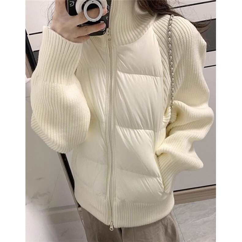 冬杏色针织拼接袖子设计棉服男女保暖立领休闲棉衣M7879,男装棉衣,星座1116A（原606A-3）