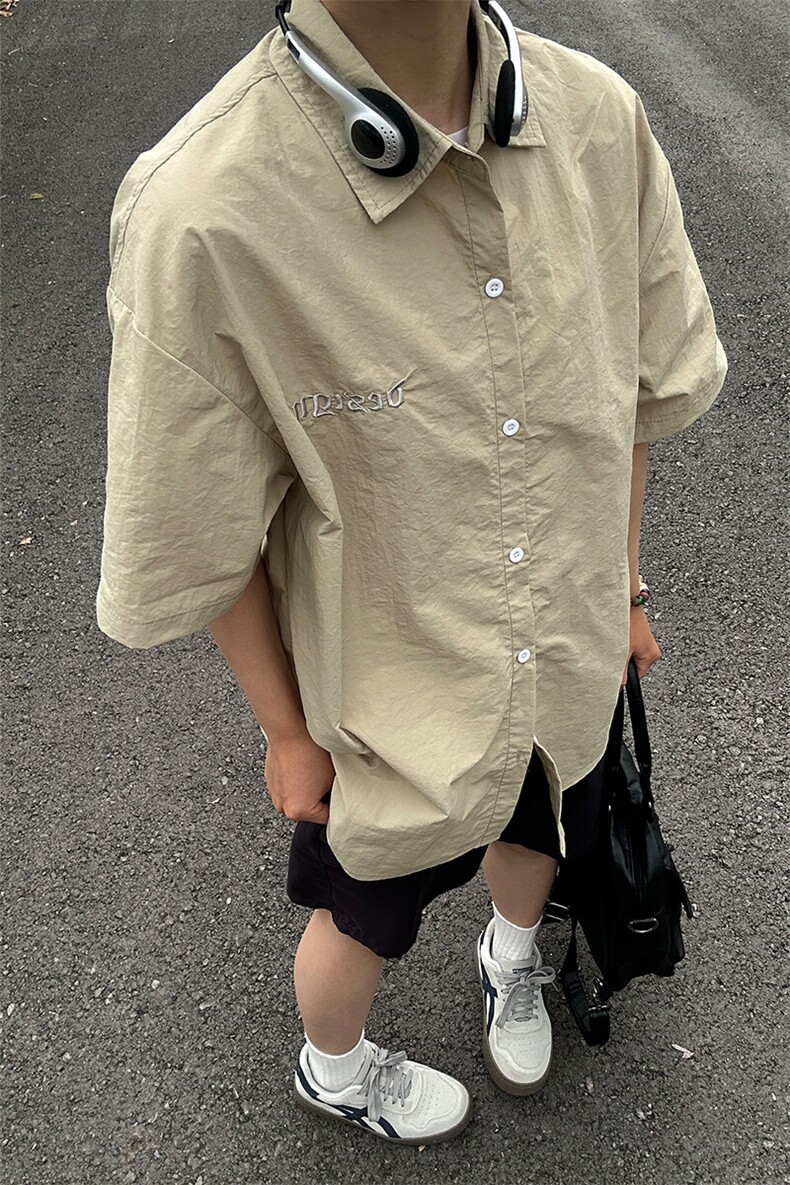 夏季新款速干短袖刺绣衬衫潮流港风宽松百搭男半袖CS285-P35,男装T恤,星座301C-5
